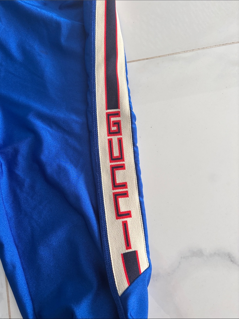 Gucci Royal Blue Leggings with Side Logo Stripe - Picture 3 of 5